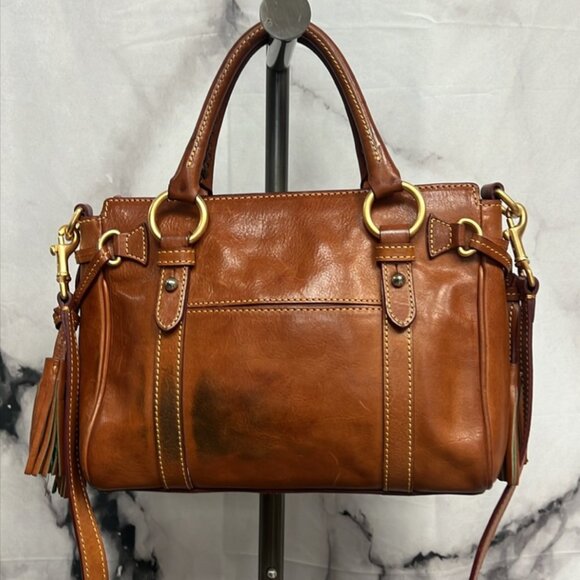 (SOLD) DOONEY & BOURKE VINTAGE STYLE BROWN LEATHER HANDBAG Multi Handle Options - Picture 8 of 10